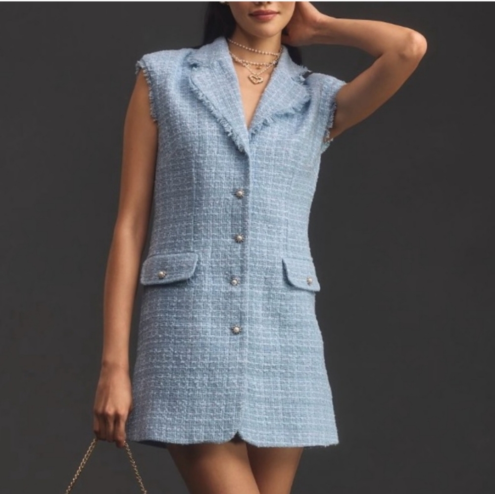 NWOT Anthropologie Sleeveless Tweed Blazer Mini Dress Size 8